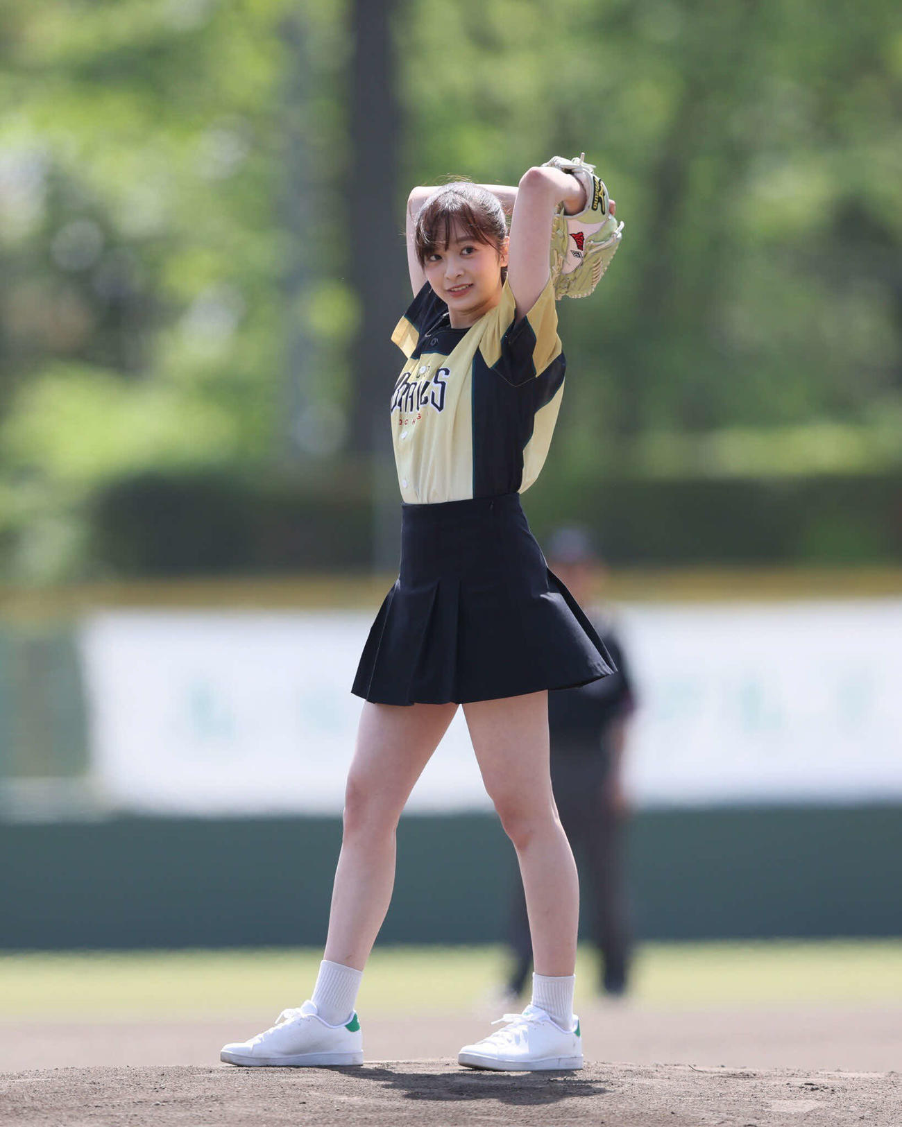 野球の独立リーグ、BC栃木×読売ジャイアンツ3軍戦の始球式を務めた菊池柚花（コピーライトTOCHIGI GOLDEN BRAVES）
