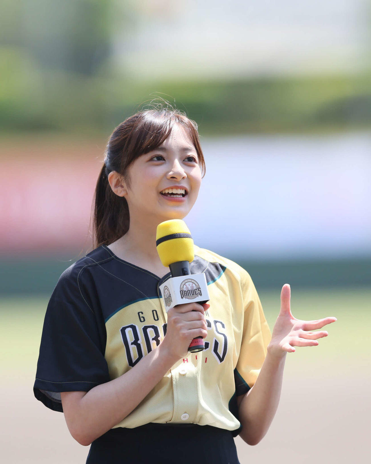 野球の独立リーグ、BC栃木×読売ジャイアンツ3軍戦の始球式を務めた菊池柚花（コピーライトTOCHIGI GOLDEN BRAVES）

）