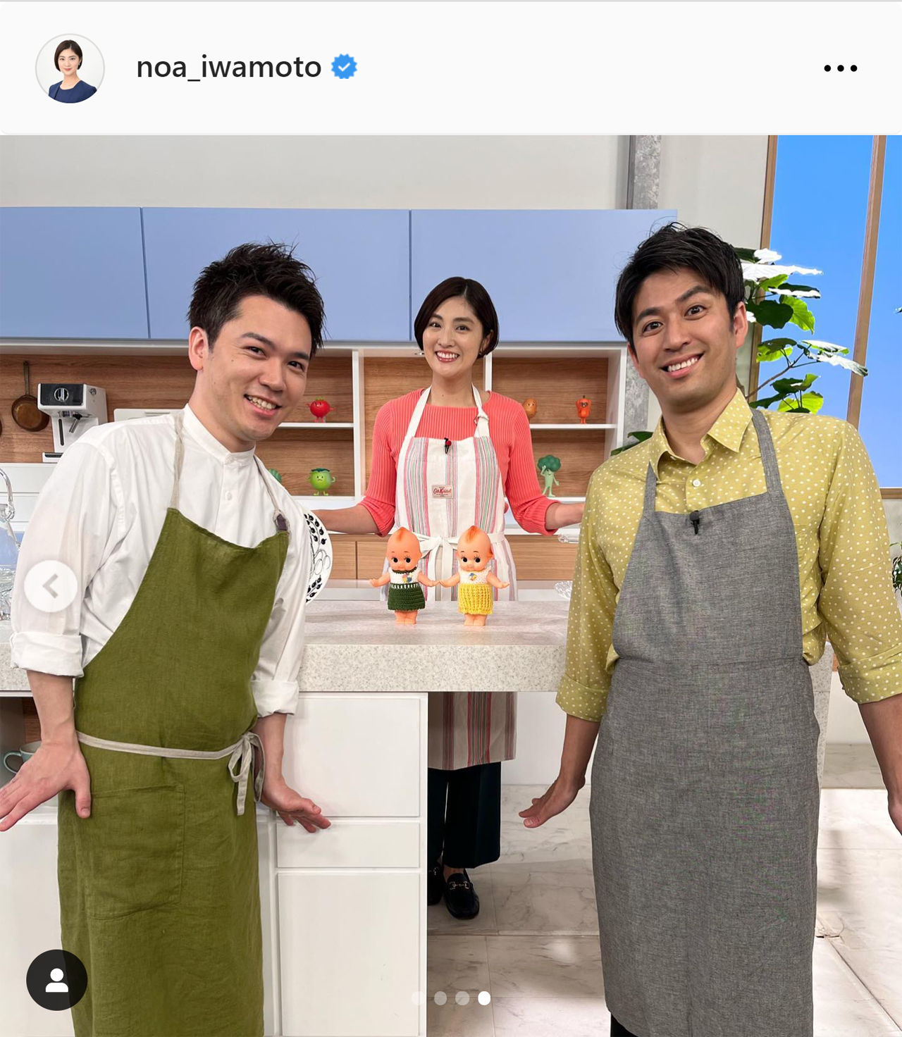 今井亮氏（左）、本田よう一氏（右）との3ショット（岩本乃蒼アナのインスタグラムから）