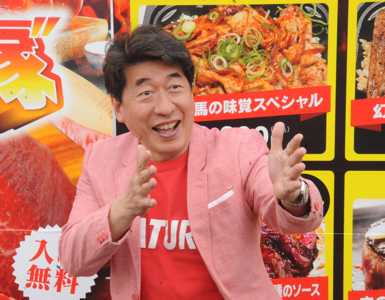肉の祭典イベント「寺門ジモンのミートステーション“LOVEハート大塚”」開催前に取材に応じたダチョウ倶楽部の寺門ジモン（撮影・松尾幸之介）