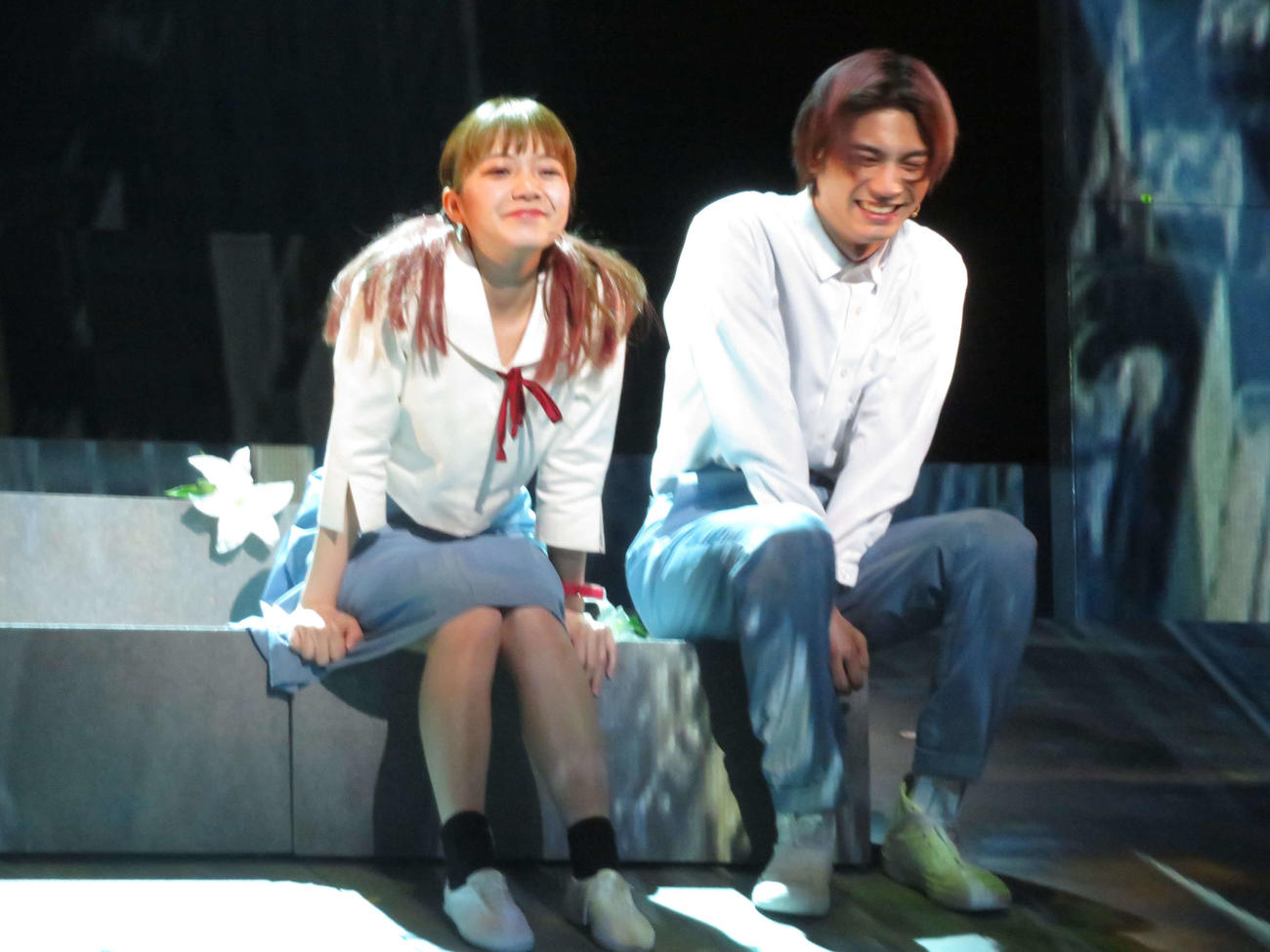 「舞台・エヴァンゲリオン　ビヨンド」公開ゲネプロで秋津希エリを怨じる村田寛奈と羽純ナヲを演じる板垣瑞生（撮影・村上幸将）