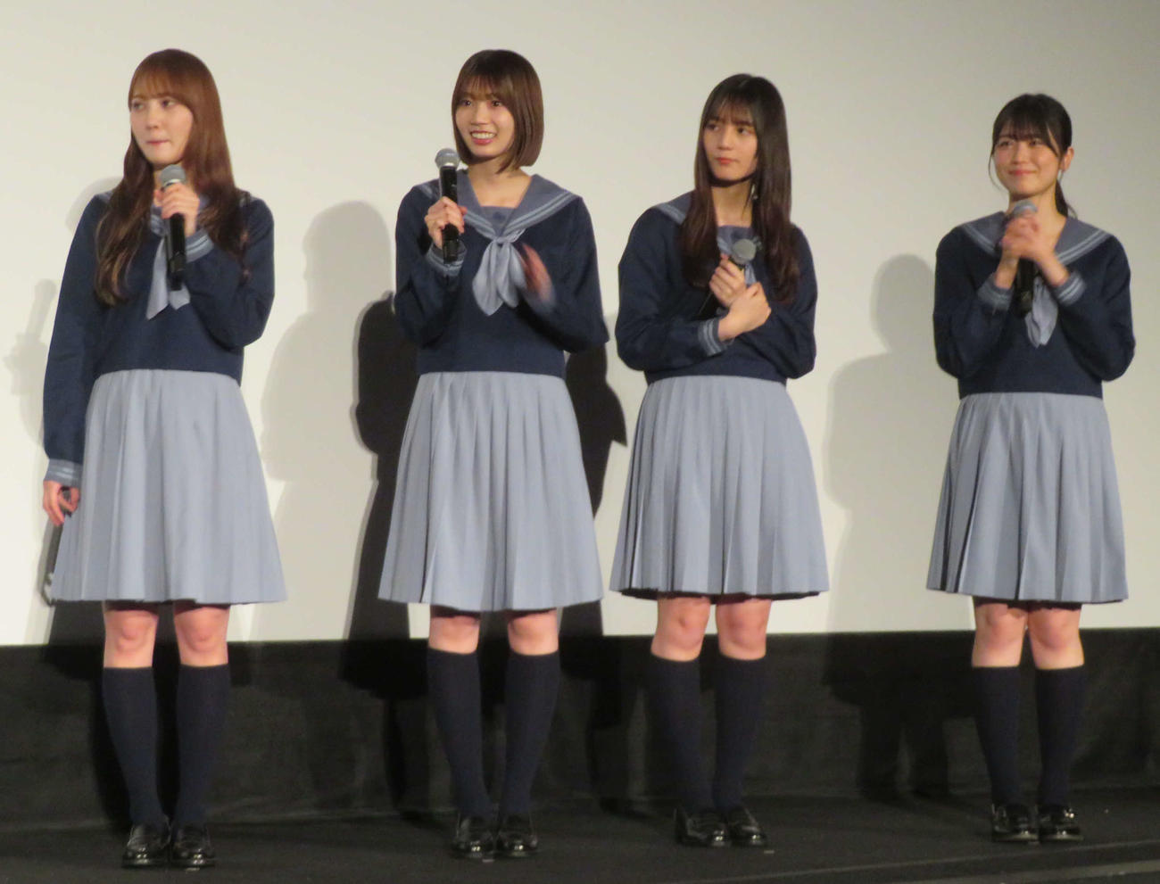 「名探偵コナン　黒鉄の魚影」プレミアムトークイベントに登壇した、左から加藤史帆、高本彩花、小坂菜緒、丹生明里（撮影・村上幸将）