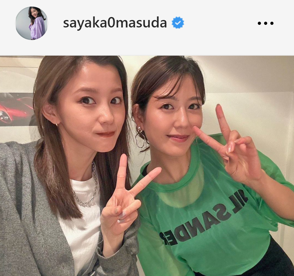 朝比奈彩（左）とのツーショットを公開した桝田沙也香アナ（桝田沙也香アナのインスタグラムから）