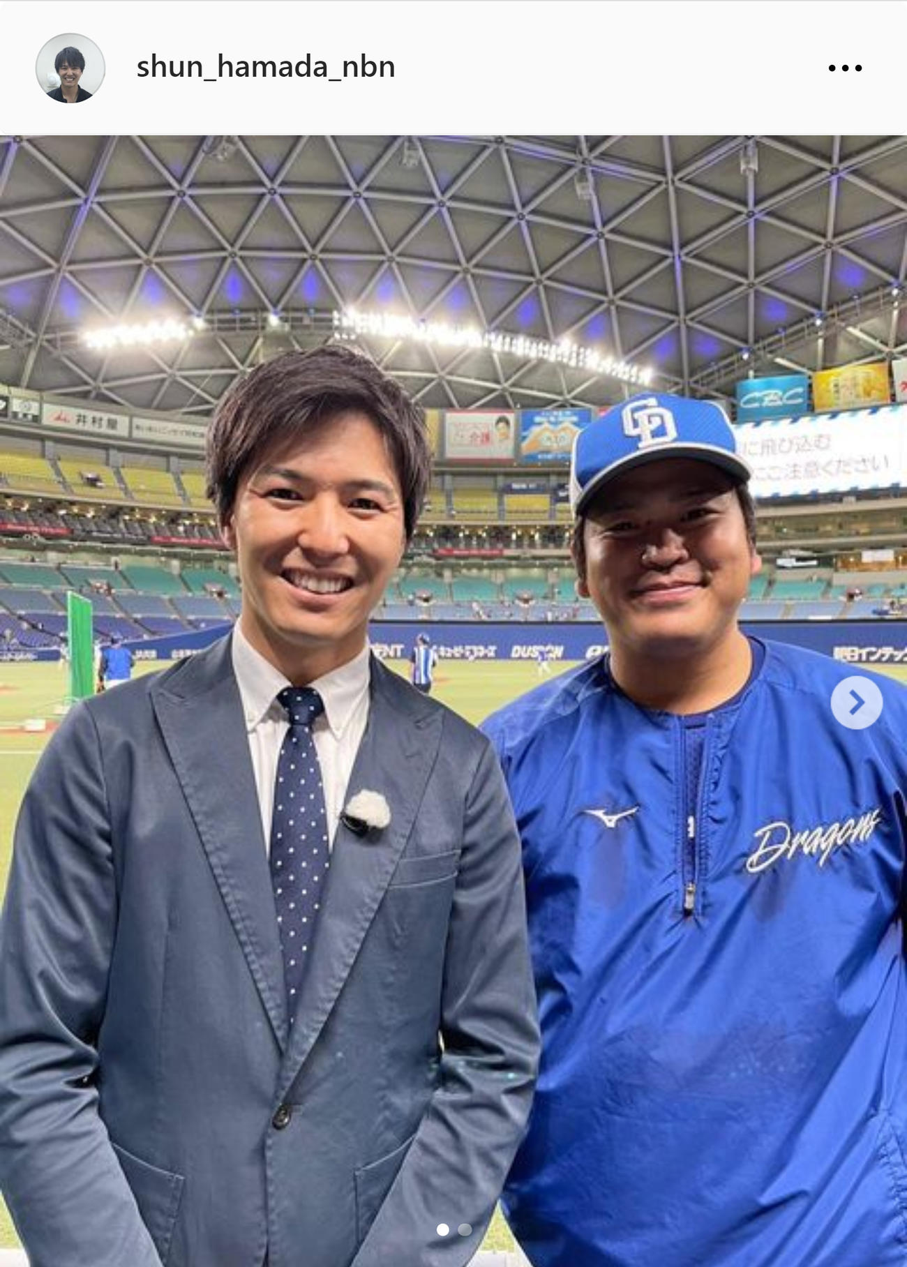 中日福敬登（右）とメ～テレ濱田隼アナ（メ～テレ濱田隼アナのインスタグラムから）
