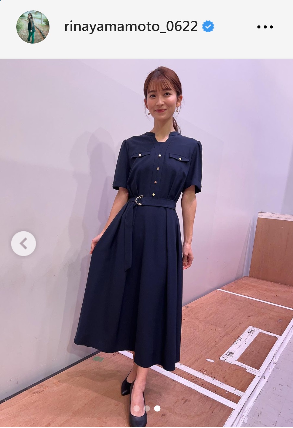 落ち着いたワンピース姿の山本里菜アナ（TBS山本里菜アナのインスタグラムから）