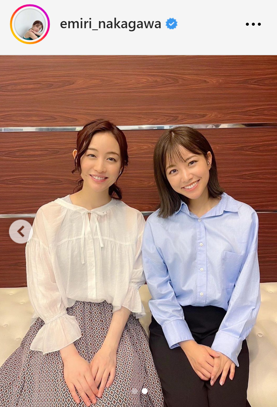 新井恵理那（左）とツーショットに納まる中川絵美里（中川絵美里のインスタグラムから）