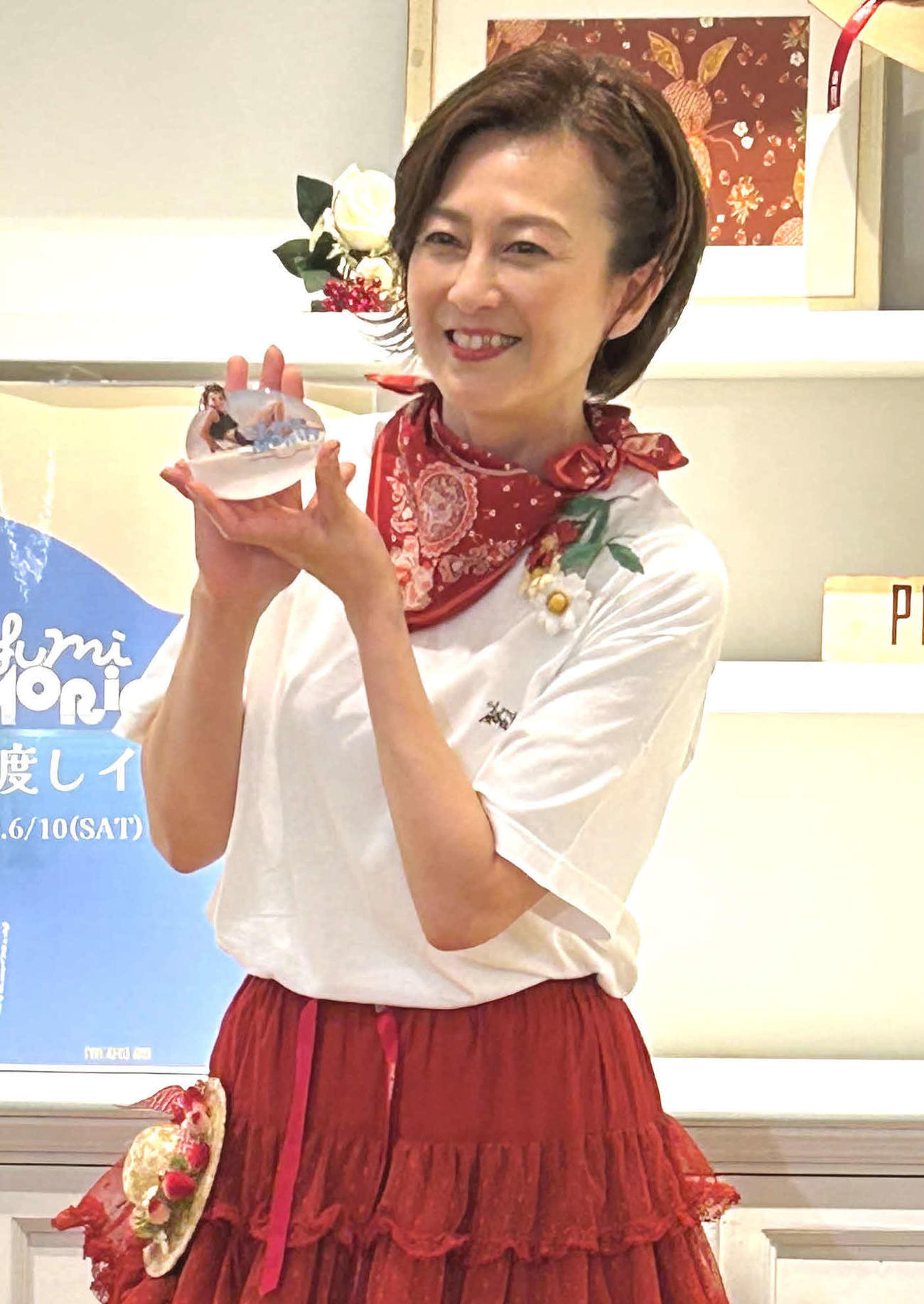 歌手デビュー40周年記念グッズ発売記念イベントに出席した森尾由美（撮影・松尾幸之介）
