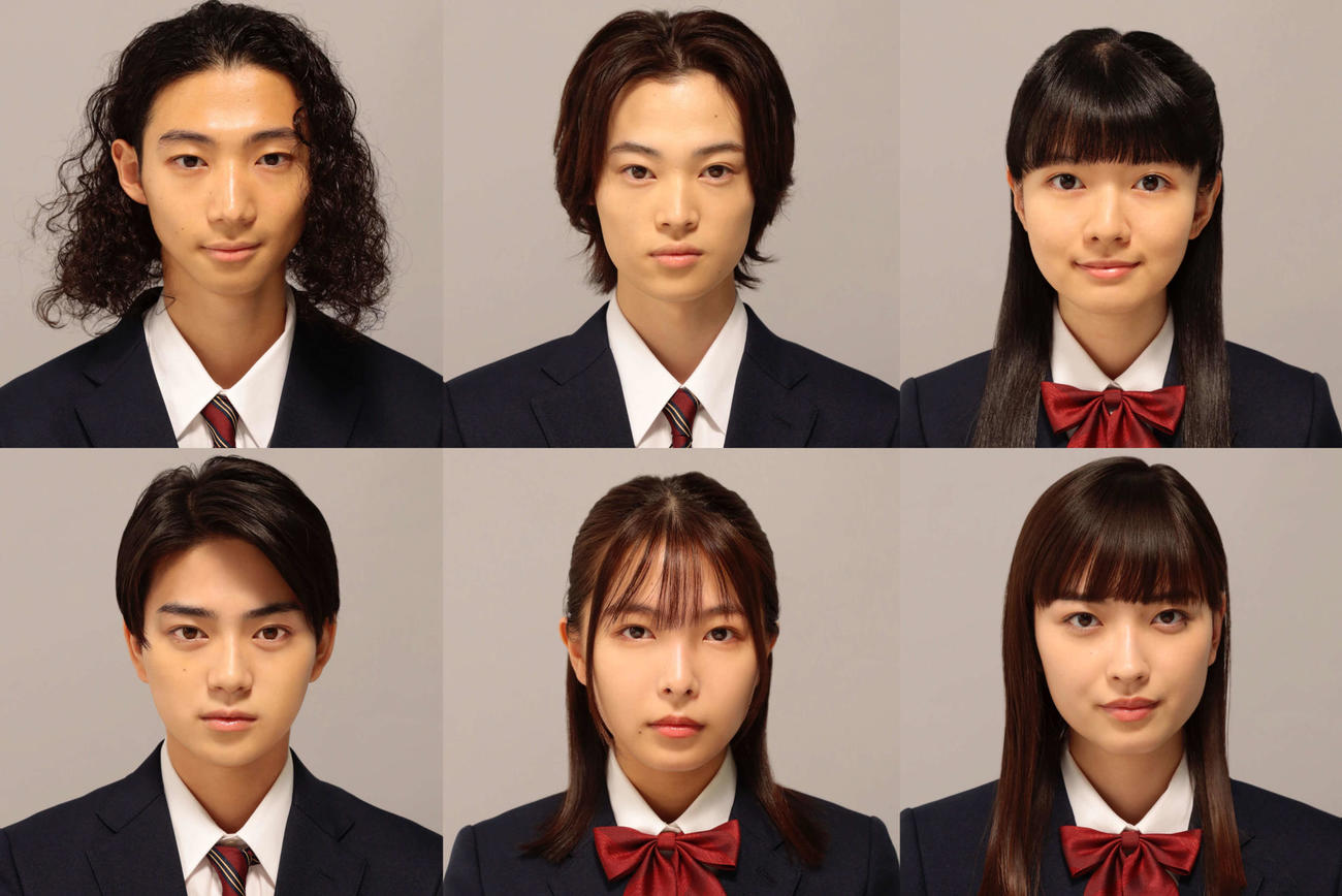 日本テレビ系7月期ドラマ「最高の教師　1年後、私は生徒に■された」への出演が発表された、上段左から橘優輝、窪塚愛流、柿原りんか、下段左から岩瀬洋志、寺本莉緒、茅島みずき