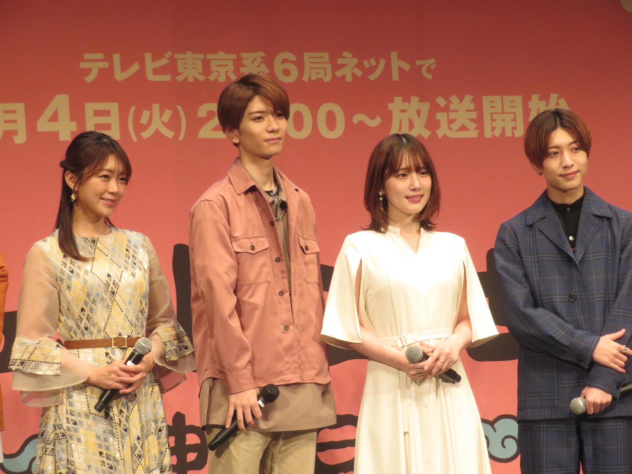 アニメ「フェ～レンザイ　－神さまの日常－」声優キャスト陣。左から三森すずこ、高橋優斗、内田真礼、中村嶺亜（撮影・横山慧）