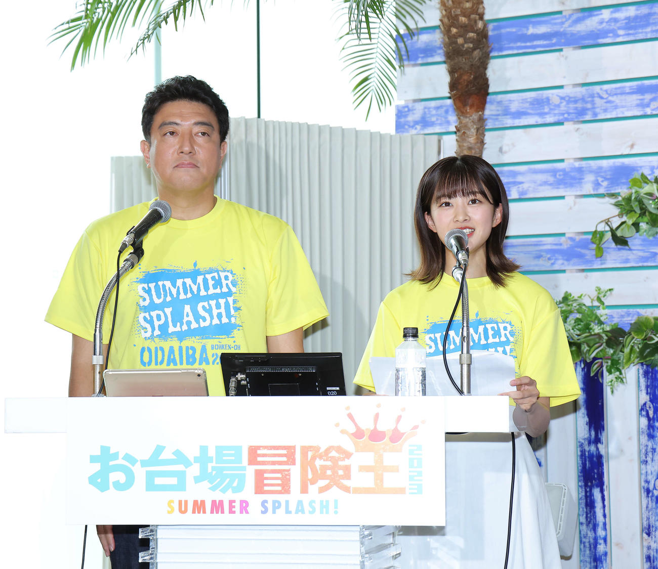 フジテレビ開局65周年記念イベント「お台場冒険王　2023 SUMMER SPLASH！」制作発表会で司会を務める佐野瑞樹アナウンサー（左）と原田葵アナウンサー（撮影・河田真司）