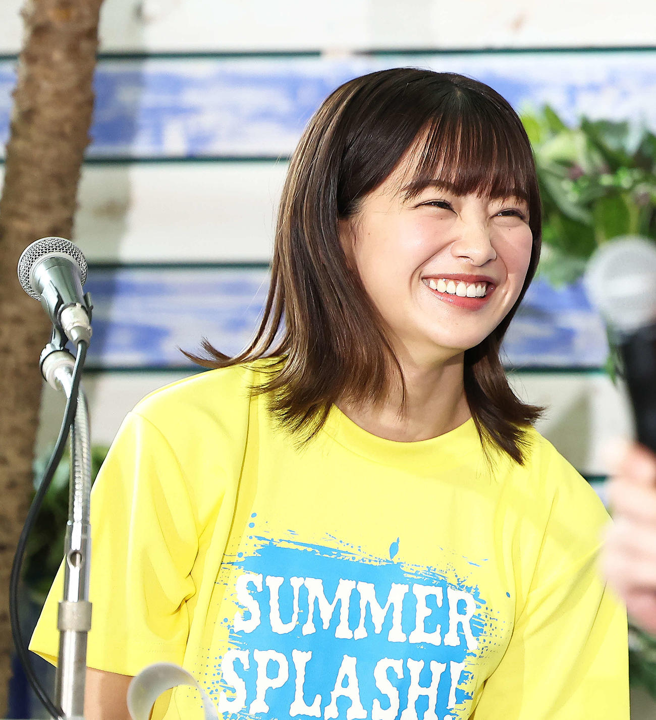 フジテレビ開局65周年記念イベント「お台場冒険王　2023 SUMMER SPLASH！」制作発表会で司会を務める原田葵アナウンサー（撮影・河田真司）