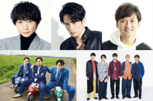生放送音楽特番「テレ東音楽祭」に出演する、上段左から内海光司、佐藤アツヒロ、国分太一、下段左から元V6で20th Centuryの長野博、坂本昌行、井ノ原快彦、HiHiJets