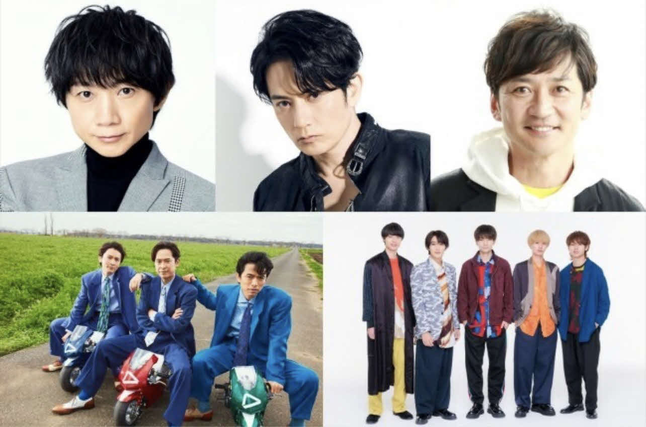 生放送音楽特番「テレ東音楽祭」に出演する、上段左から内海光司、佐藤アツヒロ、国分太一、下段左から元V6で20th Centuryの長野博、坂本昌行、井ノ原快彦、HiHiJets