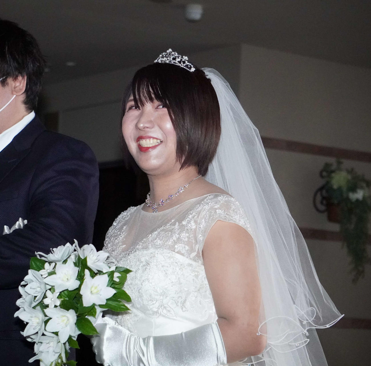 笑顔を見せるしーちゃん（撮影・沢田直人）