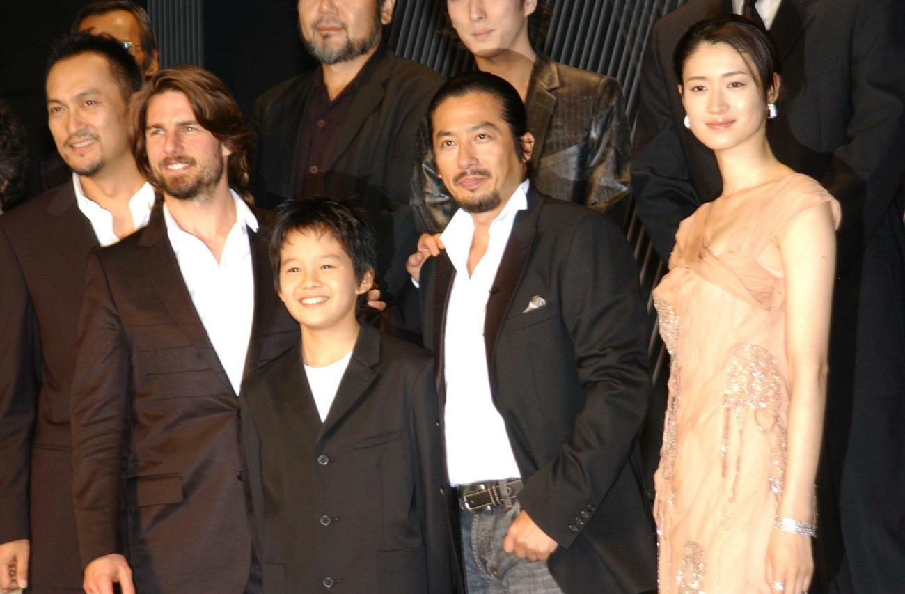 映画「ラスト　サムライ」来日会見で出演者左から渡辺謙、トム・クルーズ、池松壮亮、真田広之、小雪（2003年8月撮影）