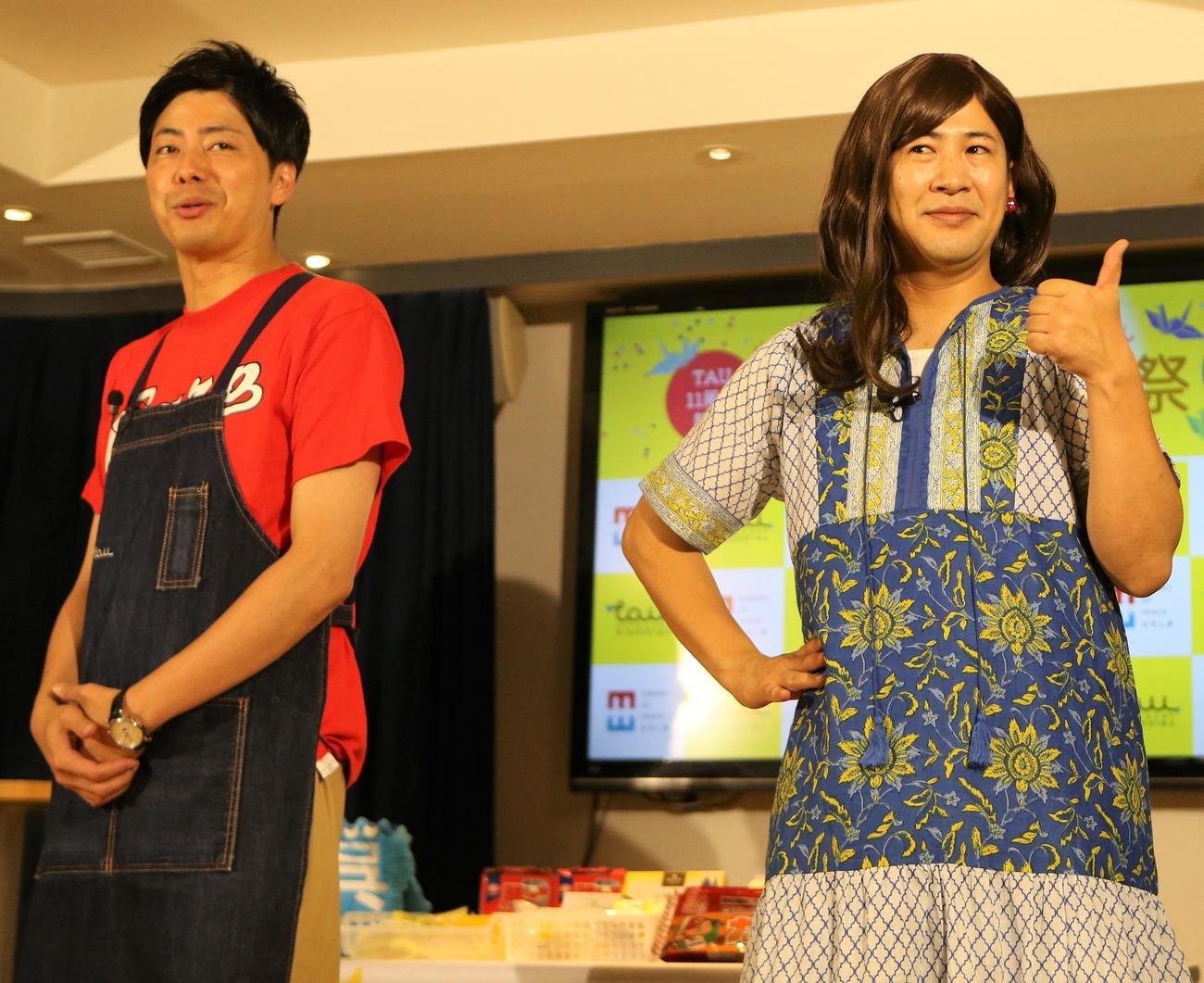 ひろしまブランドショップTAU11周年「ひろしま感謝祭」に出席するコットンの西村真二（左）ときょん