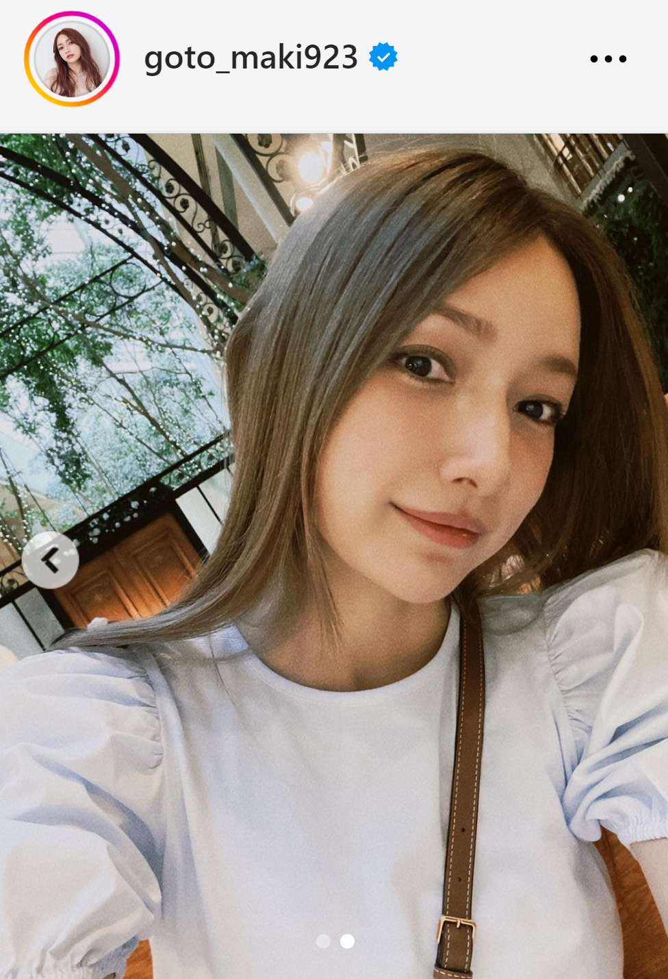 帽子を脱ぎ半袖姿の後藤真希（後藤真希のインスタグラムから）