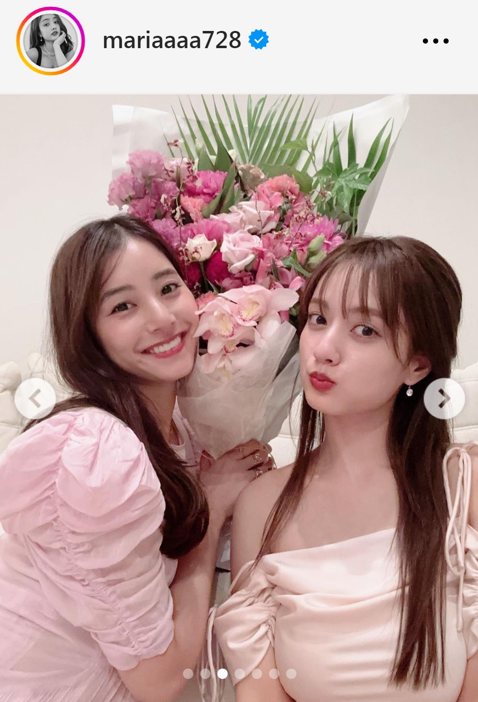 谷まりあと新木優子の密着2ショット（谷まりあのインスタグラムから）