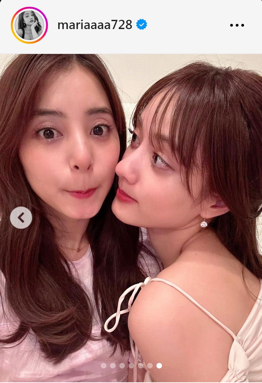 谷まりあと新木優子の密着2ショット（谷まりあのインスタグラムから）