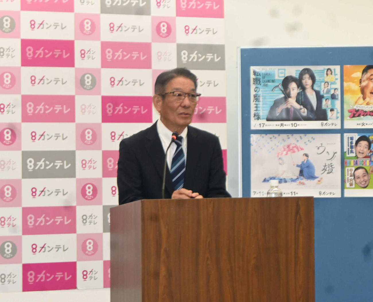夏季社長会見を行ったカンテレの羽牟（はむ）正一社長（撮影・松浦隆司）