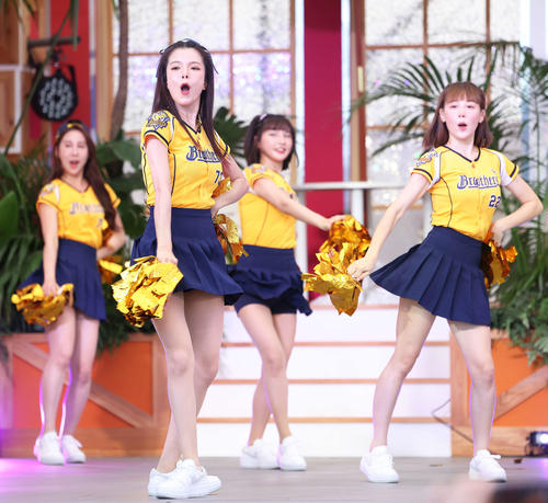 「お台場冒険王2023 SUMMER SPLASH！」でパフォーマンスするパッションシスターズのチア（撮影・河田真司）