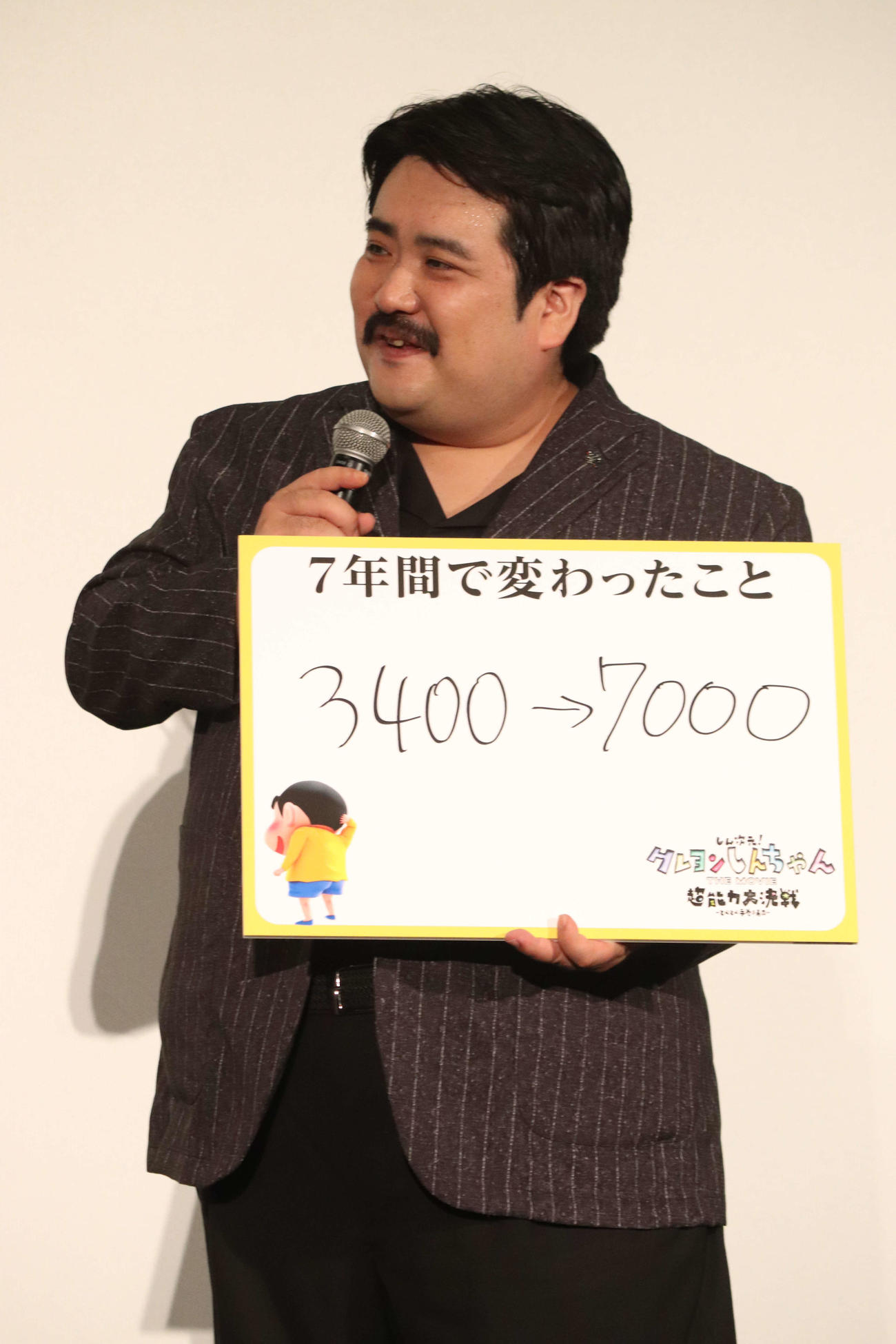映画「しん次元！　クレヨンしんちゃんTHE MOVIE超能力大決戦～とべとべ手巻き寿司～」公開記念舞台あいさつに登壇した鈴木もぐら（撮影・加藤理沙）