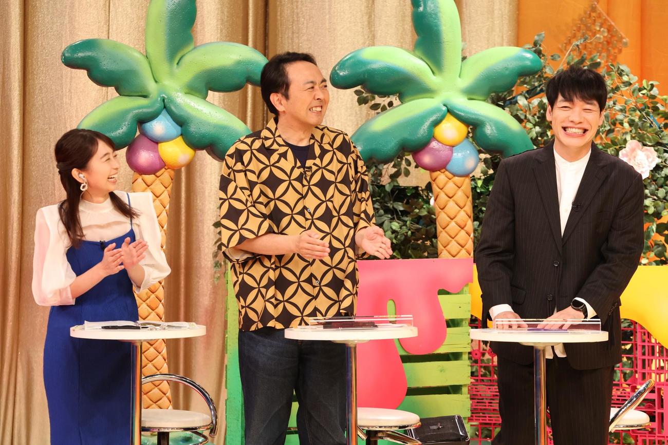 「深夜のハチミツ」に出演する、左から小室瑛莉子アナ、アンガールズ田中卓志、麒麟川島明（C）フジテレビ