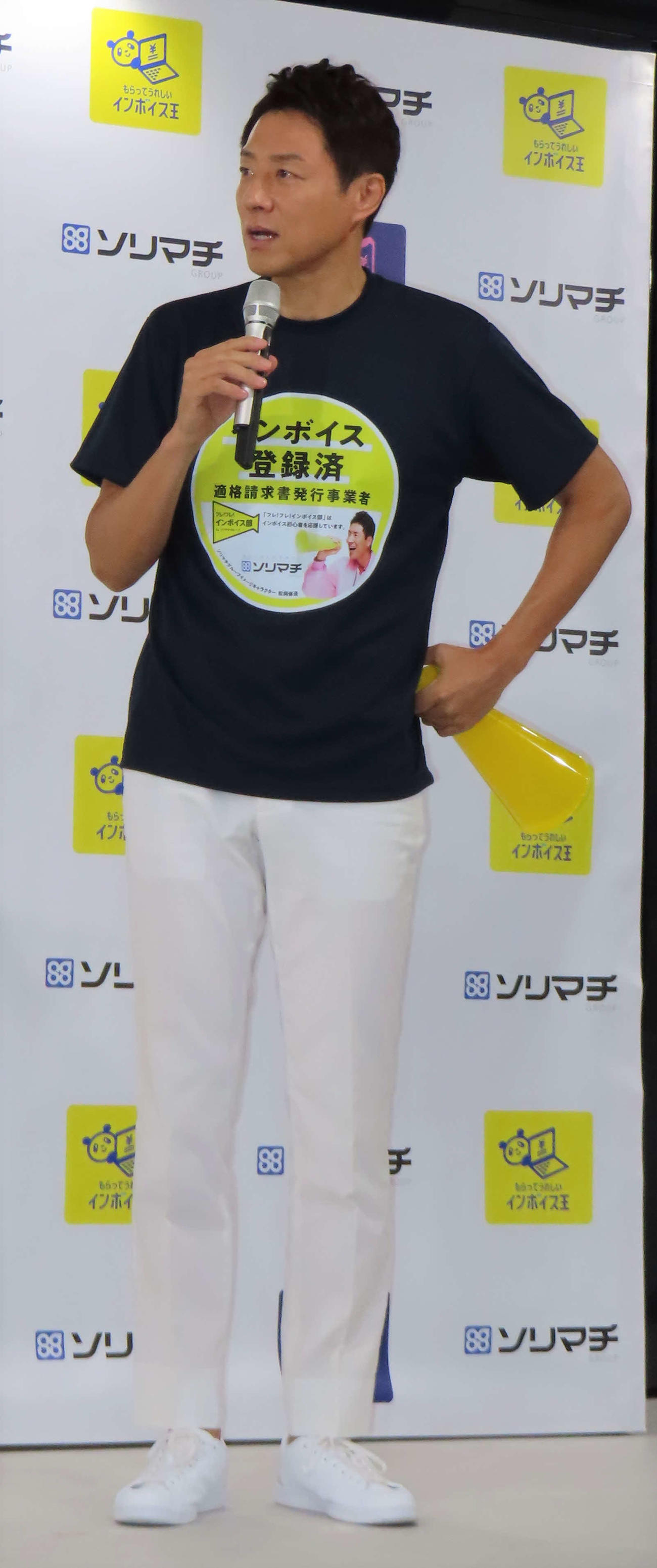 ソリマチグループ新CM発表会に登壇した松岡修造（撮影・玉利朱音）