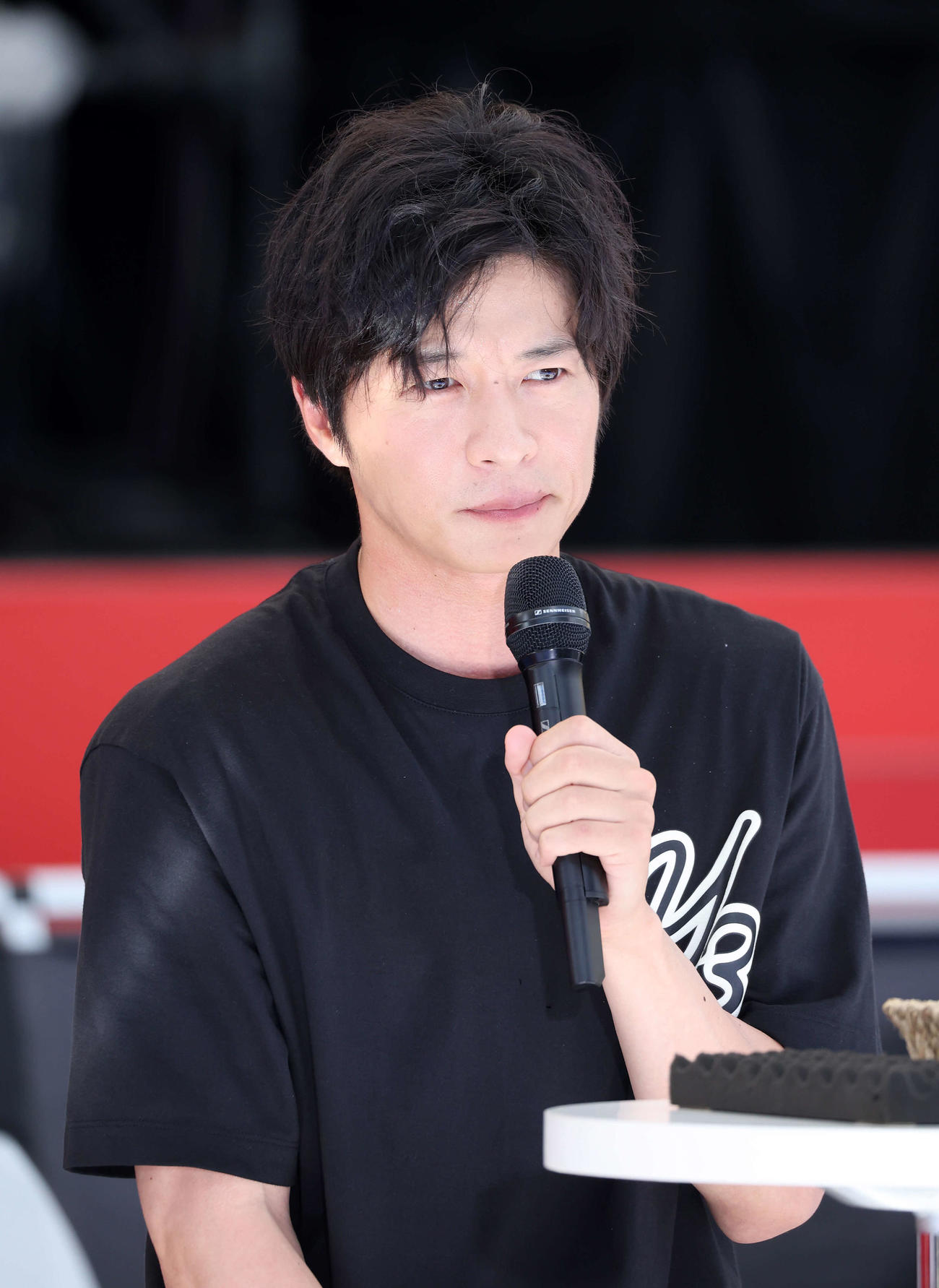 バスケW杯応援イベントに参加した田中圭（撮影・鈴木正人）