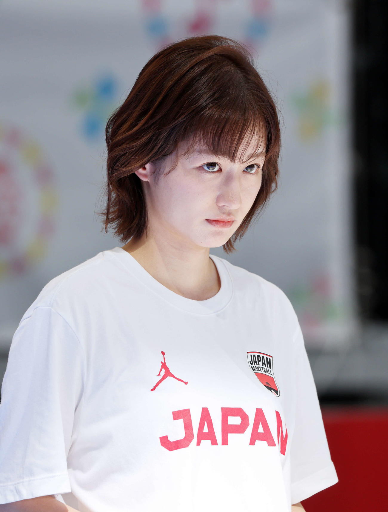 バスケW杯応援イベントでMCを務める佐藤ちひろアナウンサー（撮影・鈴木正人）