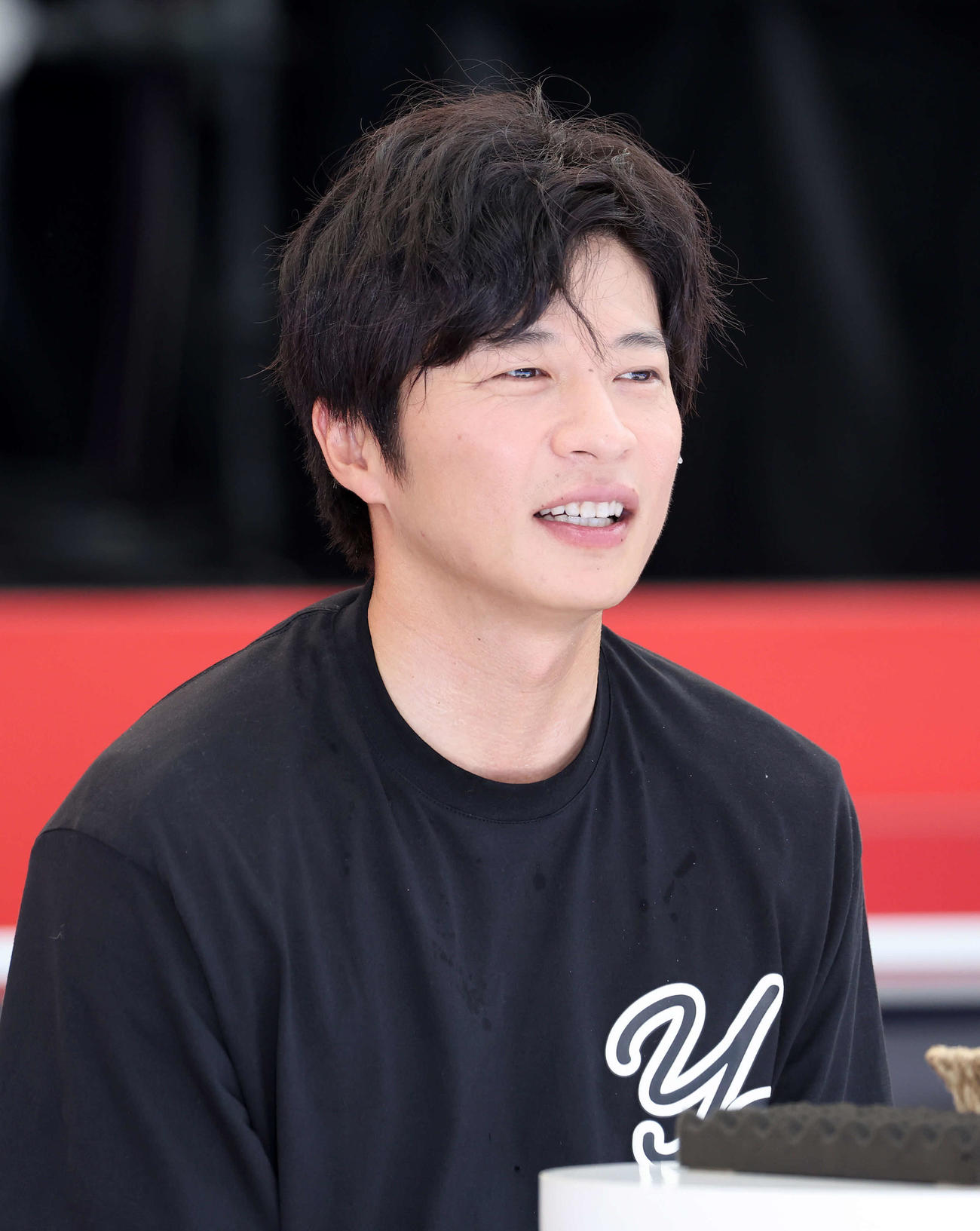 バスケW杯応援イベントに参加した田中圭（撮影・鈴木正人）