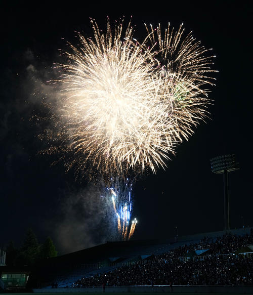 神宮の空を彩る花火（撮影・横山健太）