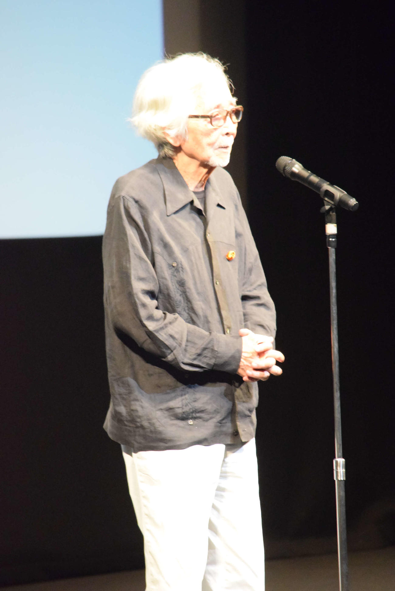 出身地の大阪府豊中市での「こんにちは、母さん」先行上映会に登壇した山田洋次監督（撮影・阪口孝志）