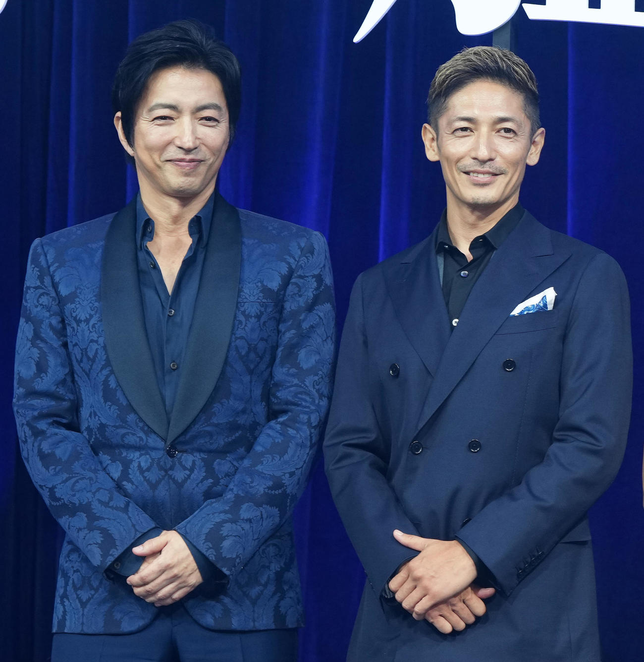 映画「沈黙の艦隊」完成報告会に臨む大沢たかお（左）と玉木宏（撮影・江口和貴）