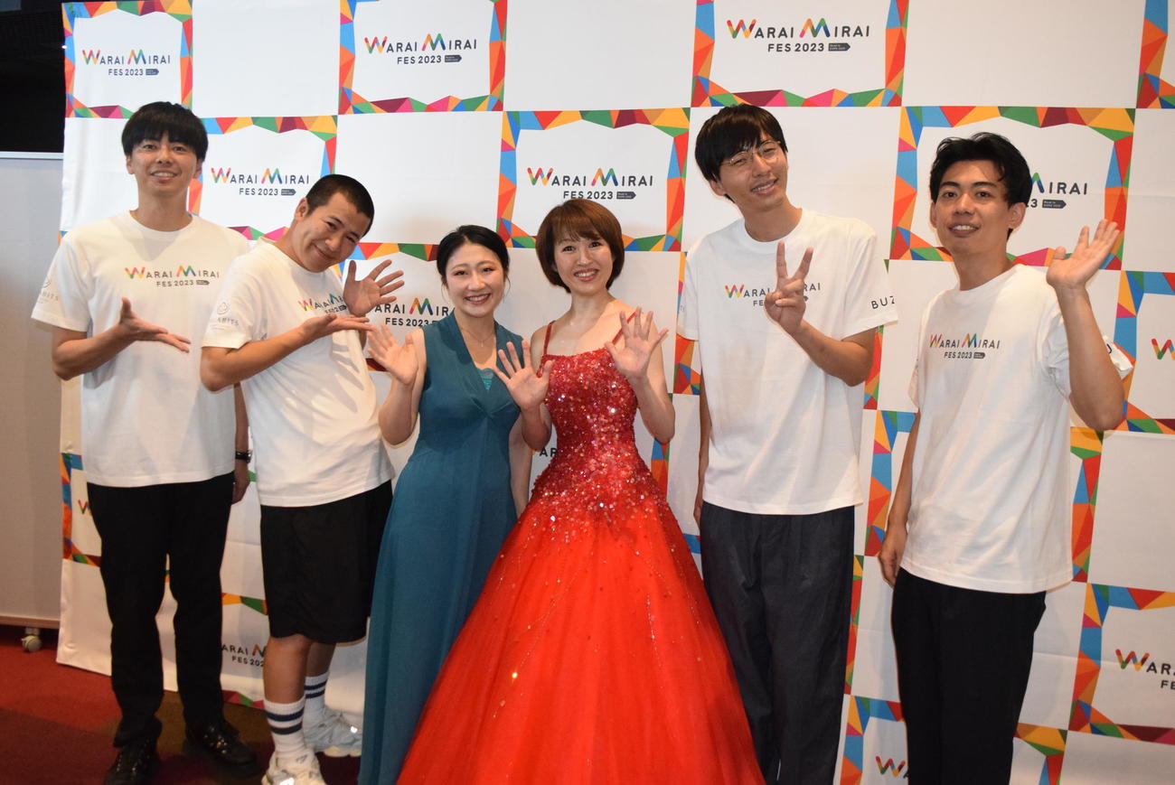 左から）コットン・西村真二、きょん、加藤美季、山瀬理桜、カベポスター・永見大吾、浜田順平（撮影・阪口孝志）