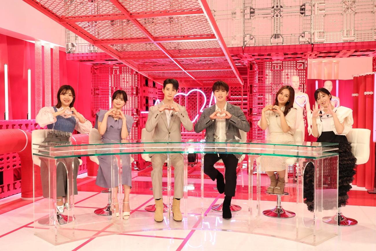 「ケーススタディ～禁断の恋愛実験～」に出演する、左から福田麻貴、森香澄、JO1佐藤景瑚と河野純喜、岡田結実、休井美郷（C）フジテレビ