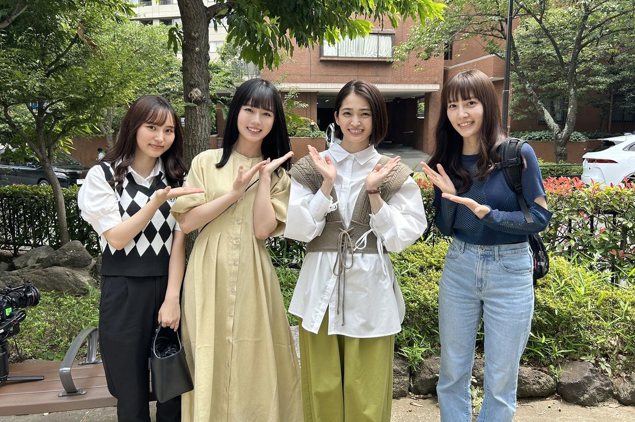 岡本玲（右から2人目）が主演を務めるドラマ「その結婚、正気ですか？」第5話に出演するSARD UNDERGROUNDのメンバー。左から杉岡泉美、神野友亜、1人おいて坂本ひろ美