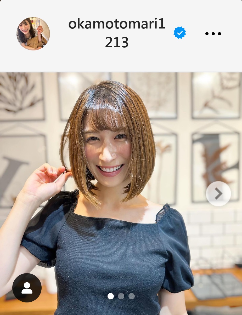 4年ぶりショートヘア姿のおかもとまりさん（おかもとまりさんのインスタグラムから）