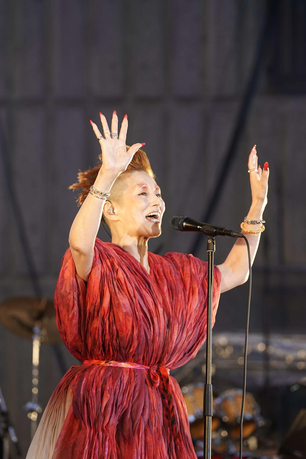 「祝・日比谷野音100周年MARI NATSUKI 50 Jubilee LIVE」のステージで熱唱する夏木マリ