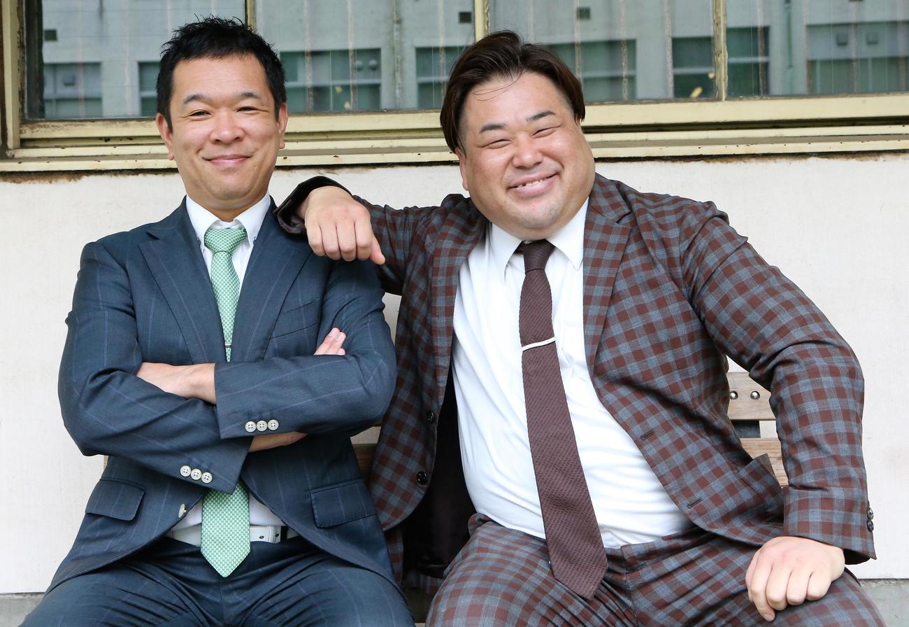 「プラマイ寄席」への意気込みを語るプラス・マイナスの兼光タカシ（左）と岩橋良昌