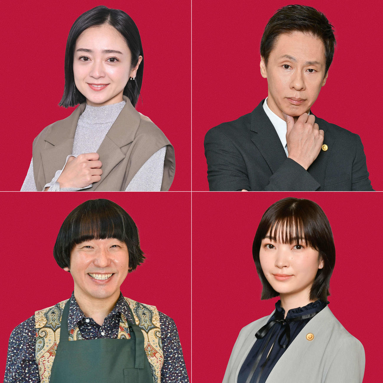「うちの弁護士は手がかかる」に出演する、左上から時計回りに安達祐実、大倉孝二、菅野莉央、本多力（C）フジテレビ
