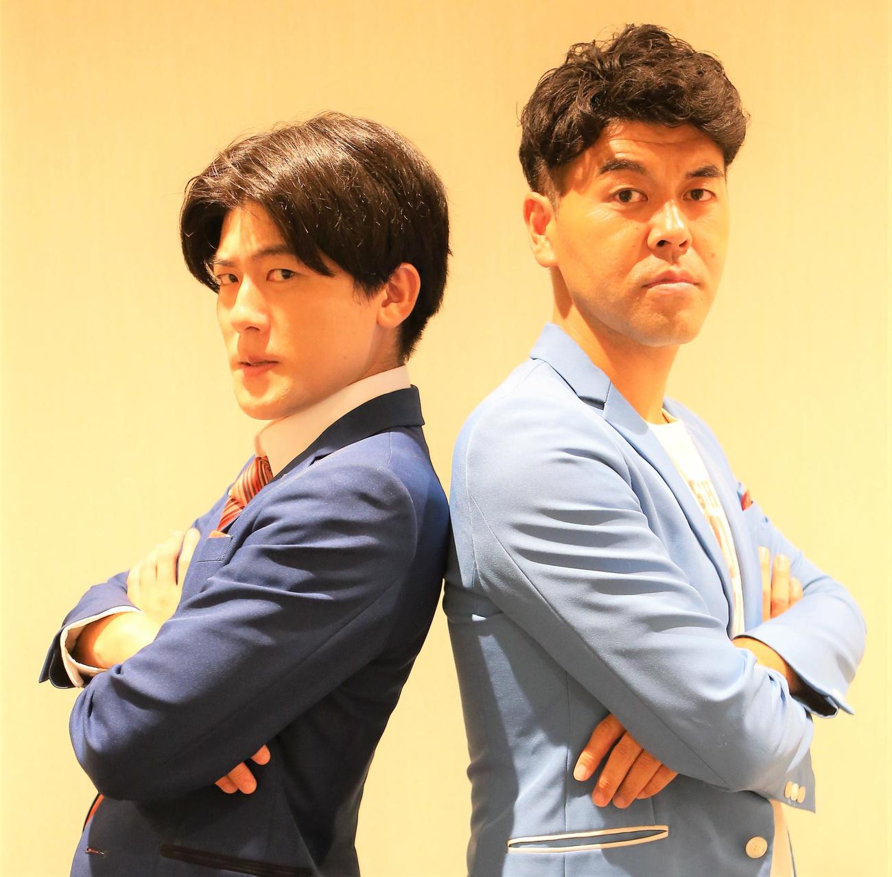 「土佐兄弟のぶちアゲ文化祭2023」への意気込みを語る土佐兄弟の有輝（左）と卓也（撮影・高橋洋平）