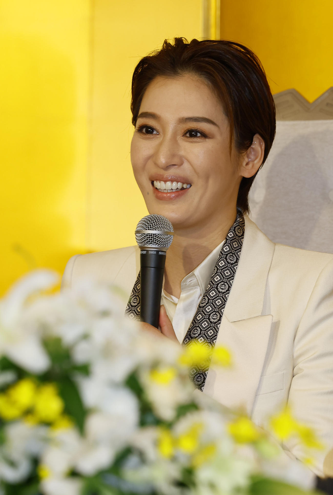 退団会見をする宝塚歌劇団月組の月城かなと（撮影・藤尾明華）