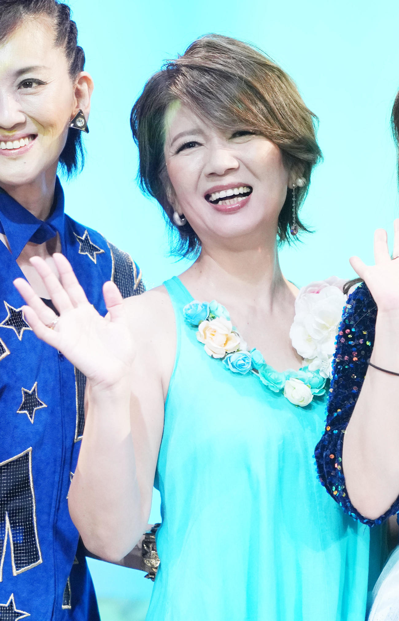 笑顔を見せるお神セブンの桑田靖子（撮影・横山健太）