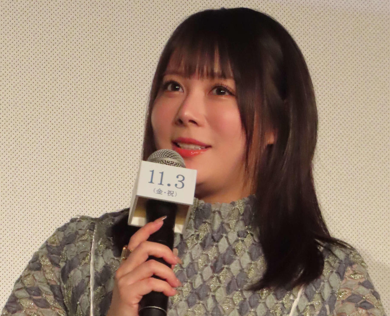 主演映画「おしょりん」の完成試写会に出席した北乃きい