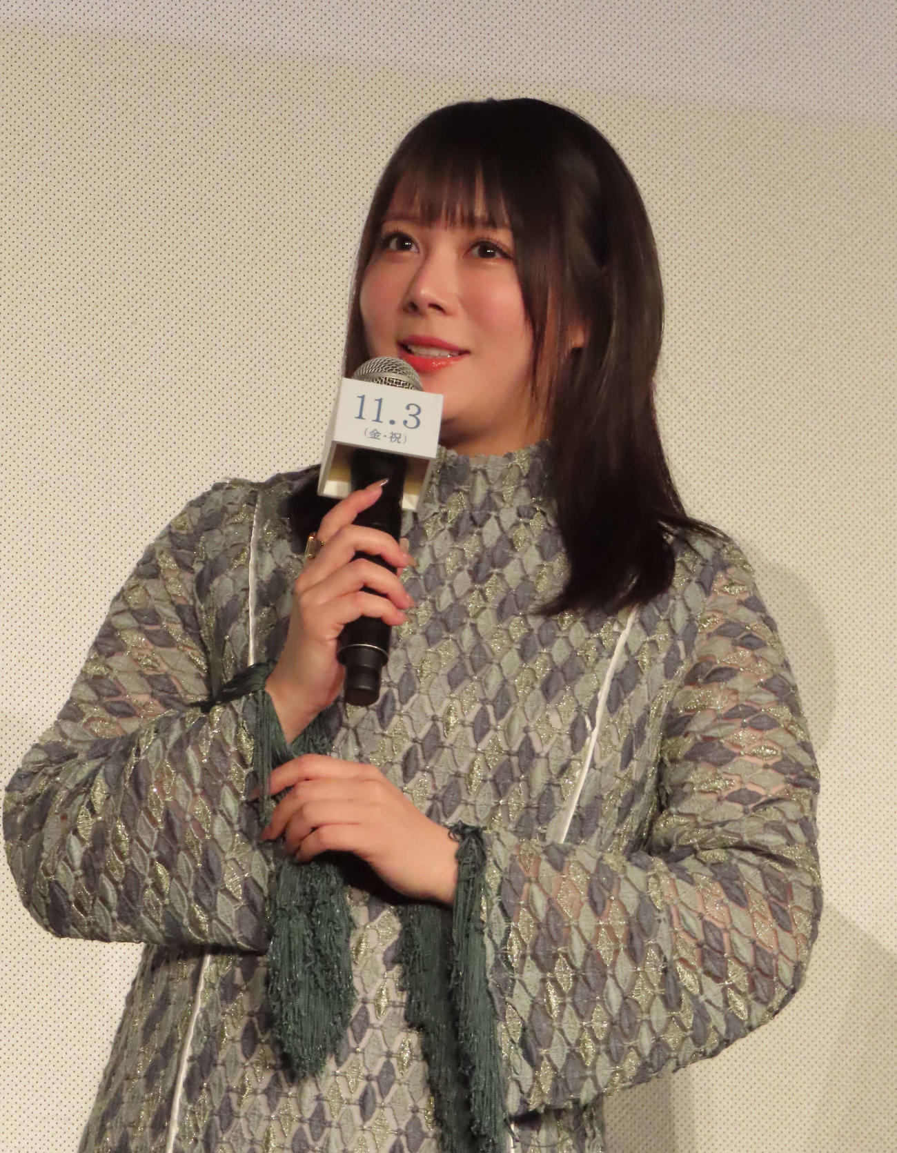 主演映画「おしょりん」の完成試写会に出席した北乃きい