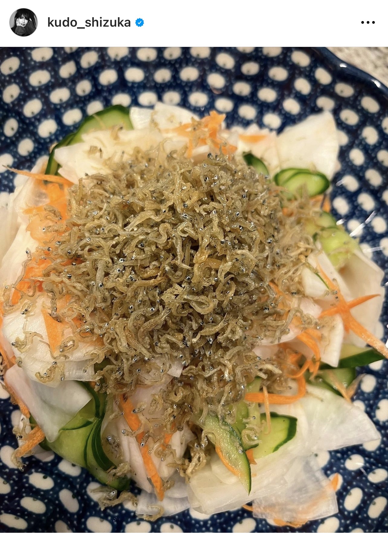 工藤静香手作りの大根ときゅうりの料理（工藤静香のインスタグラムから）