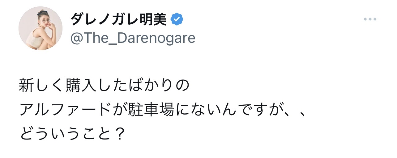 新車のアルファードが盗難されたことを明かした（ダレノガレ明美のX（旧Twitter）から）