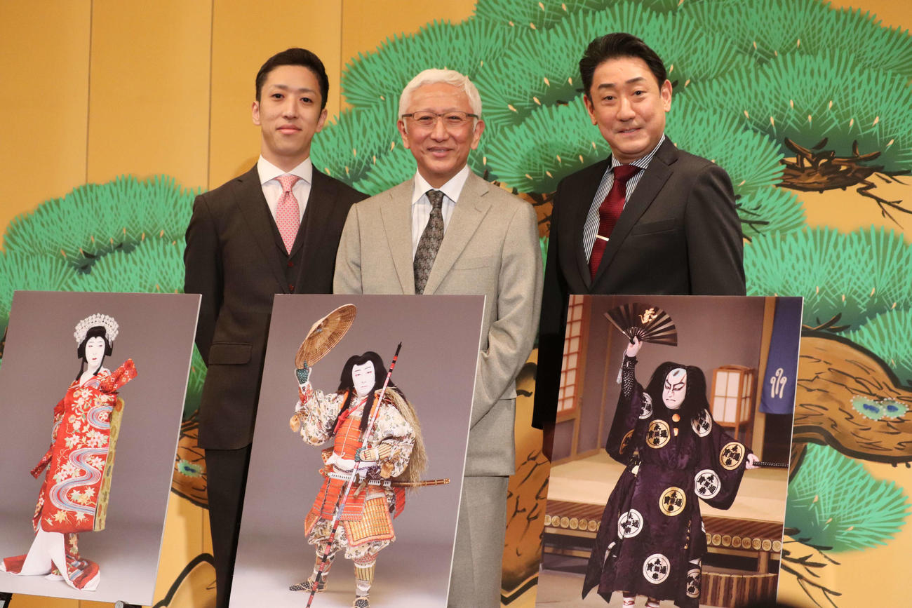合同取材会に出席した、左から中村梅枝、中村時蔵、中村芝翫（撮影・加藤理沙）