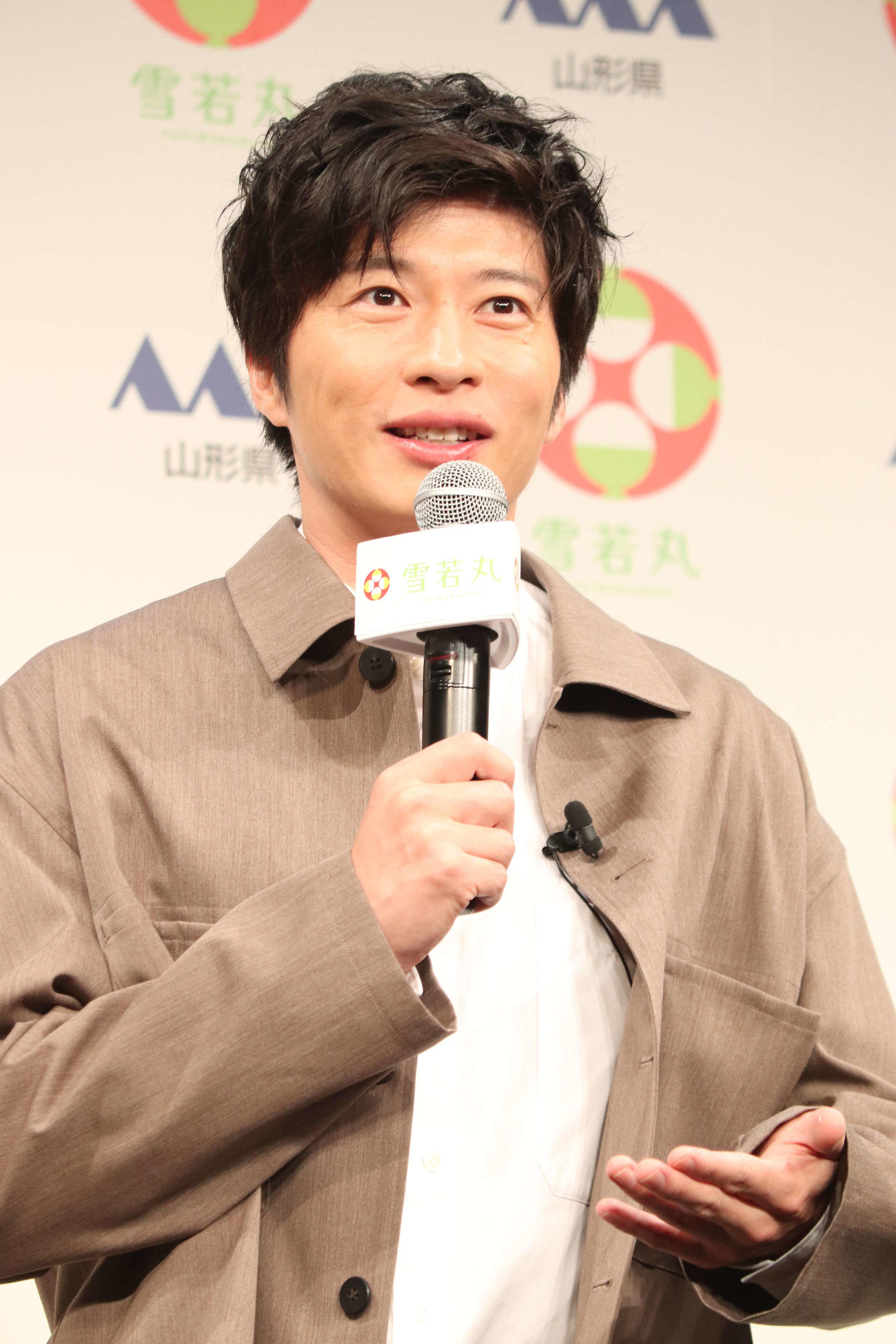 山形のお米「雪若丸」新米発表会に登壇した田中圭（撮影・加藤理沙）